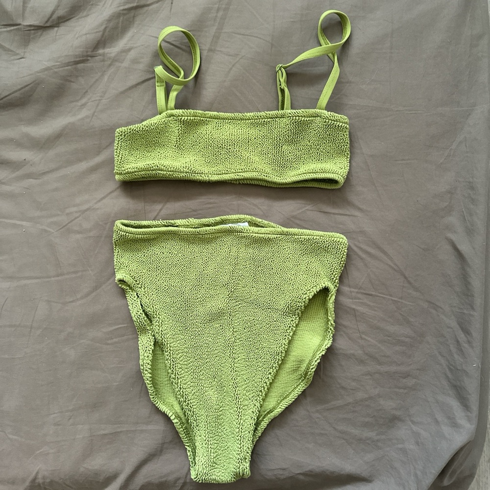 Youswim Lime Green Textured High-Waist Bikini Set - one size, stretch I